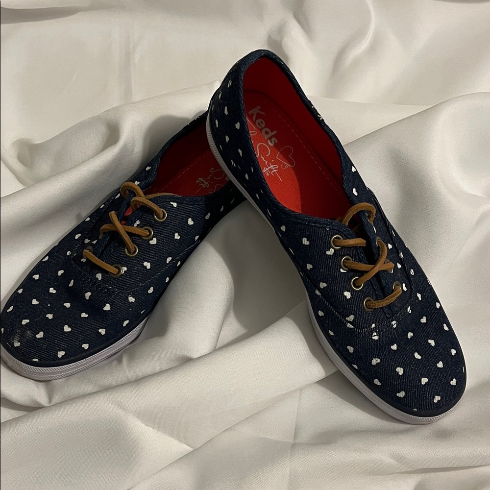 Taylor Swift Keds Dark Blue Sneakers with White Heart Design Signed
